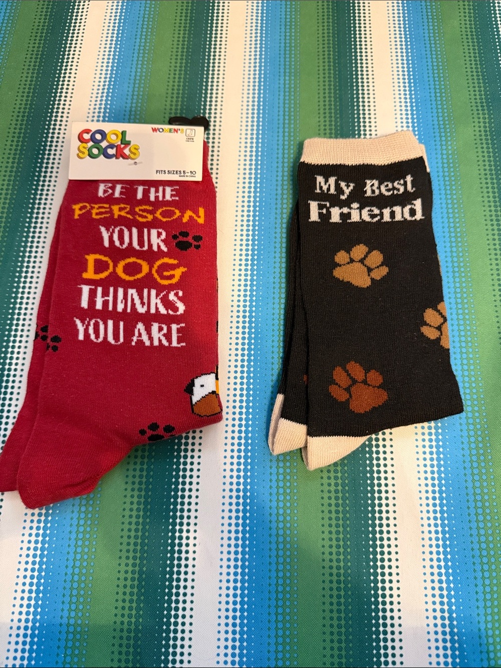 Cool Socks Red and Black Dog Paw-Print Crew Socks